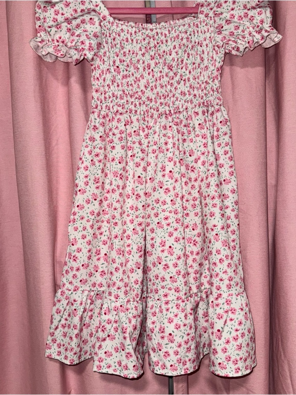 SHEIN pink floral dress with ruffles and puff sleeves Size 9 years